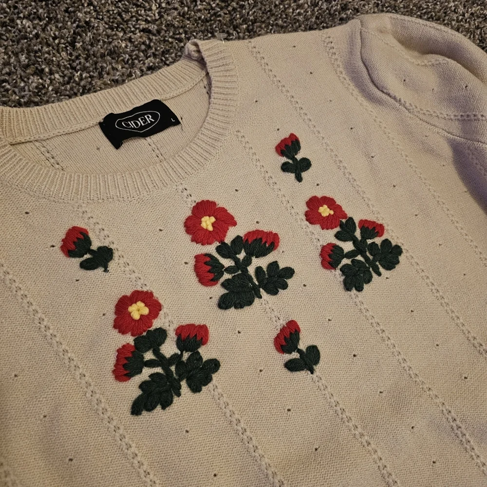 Cider Floral Pattern Embroidered Knit Long Sleeve SZ L - Picture 5 of 14